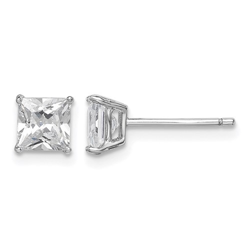 Sterling Silver Rhodium-plated Polished Square 5mm CZ Stud Earrings