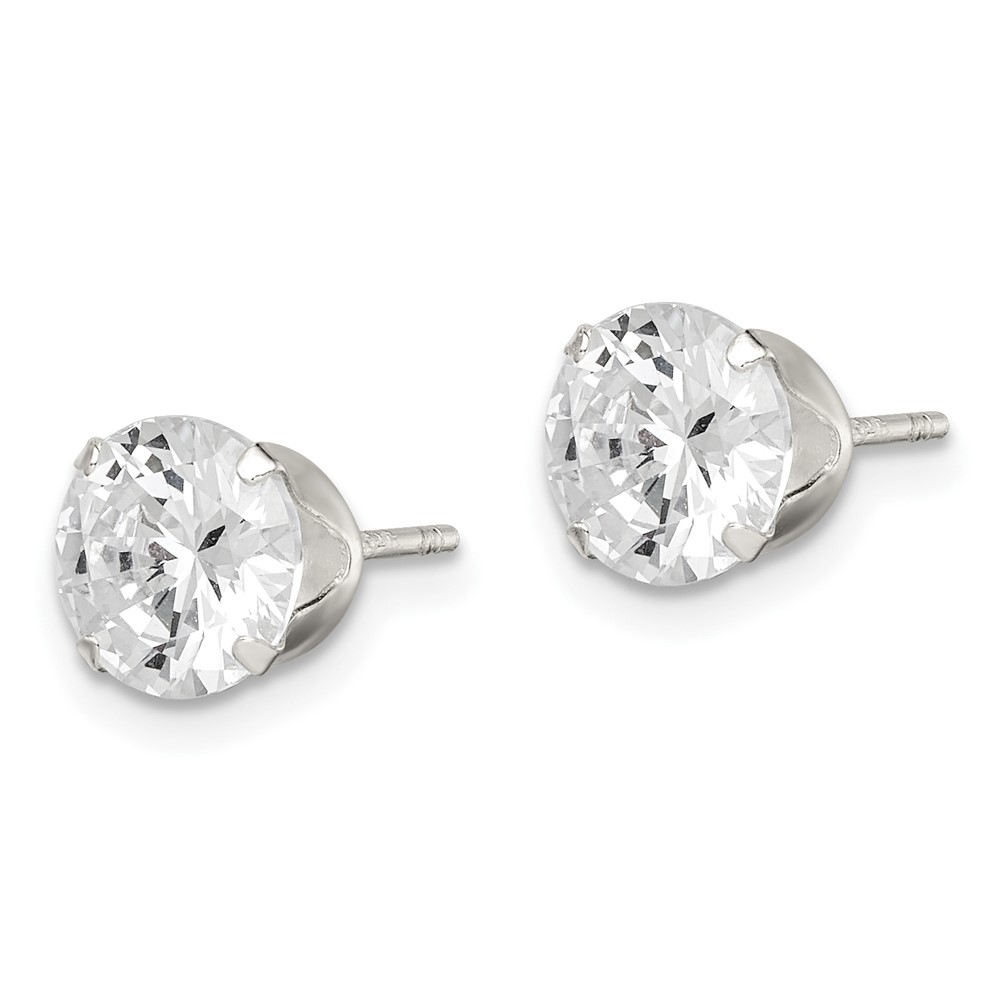 Sterling Silver Polished Round 7mm CZ Snap Set Stud Earrings (QE9106)