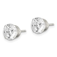 Sterling Silver Polished Round 7mm CZ Snap Set Stud Earrings view 2