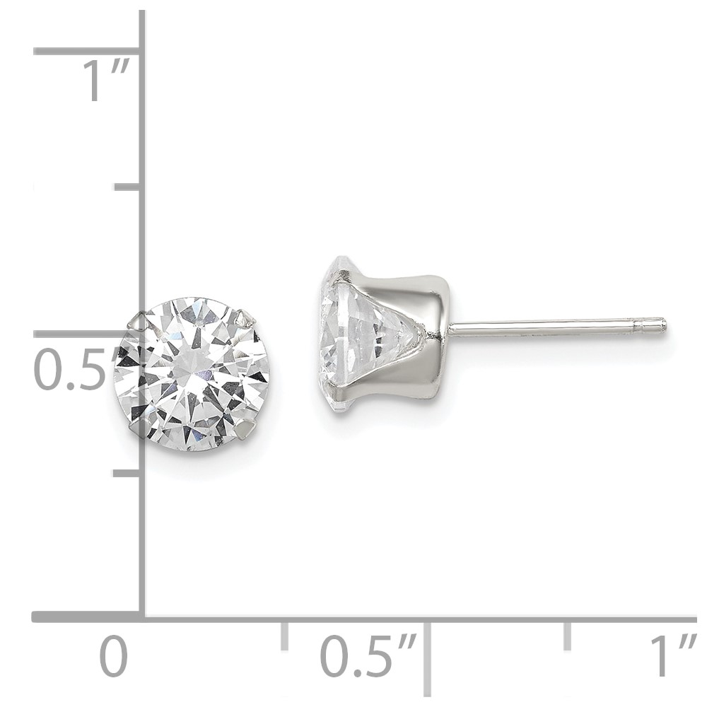 Sterling Silver Polished Round 7mm CZ Snap Set Stud Earrings (QE9106)