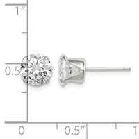 Sterling Silver Polished Round 7mm CZ Snap Set Stud Earrings view 4
