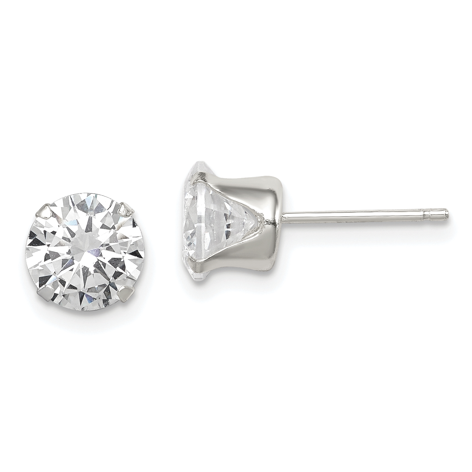 Sterling Silver Polished Round 7mm CZ Snap Set Stud Earrings (QE9106)