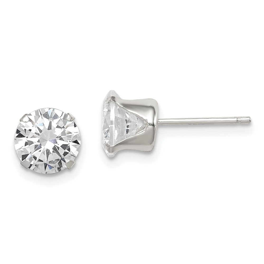 Sterling Silver Polished Round 7mm CZ Snap Set Stud Earrings (QE9106)
