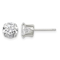 Sterling Silver Polished Round 7mm CZ Snap Set Stud Earrings view 1