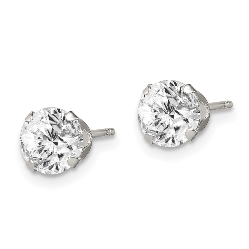 Sterling Silver Polished Round 6mm CZ Snap Set Stud Earrings (QE9107)