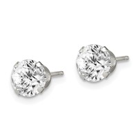 Sterling Silver Polished Round 6mm CZ Snap Set Stud Earrings view 2