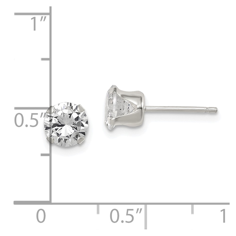 Sterling Silver Polished Round 6mm CZ Snap Set Stud Earrings (QE9107)