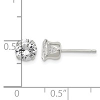 Sterling Silver Polished Round 6mm CZ Snap Set Stud Earrings view 4