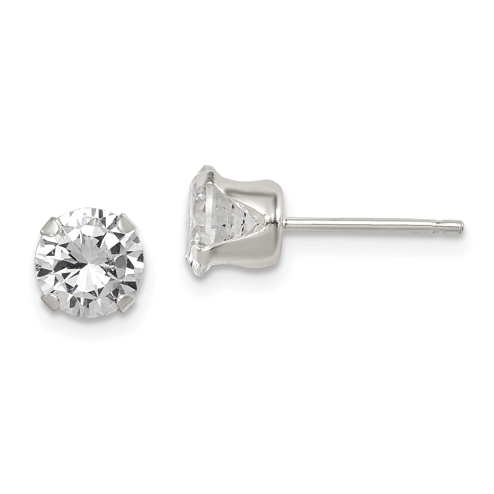 Sterling Silver Polished Round 6mm CZ Snap Set Stud Earrings (QE9107)
