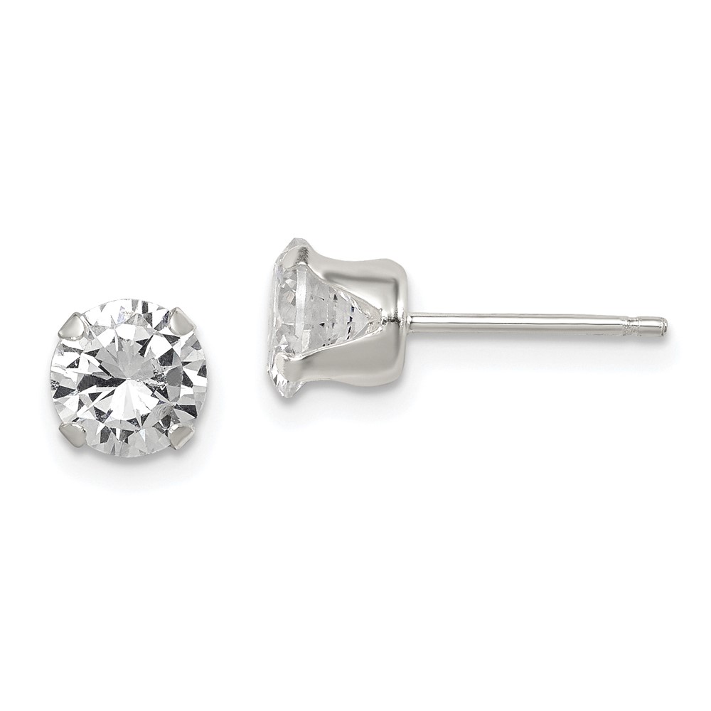 Sterling Silver Polished Round 6mm CZ Snap Set Stud Earrings (QE9107)