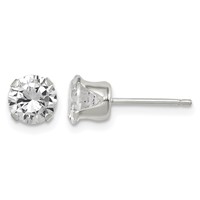 Sterling Silver Polished Round 6mm CZ Snap Set Stud Earrings view 1