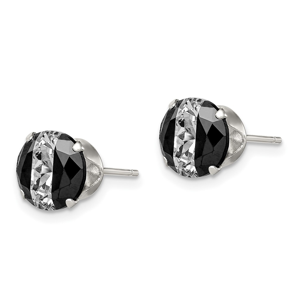 Sterling Silver Black & White 8mm Round CZ Snap-in Set Stud Earrings (QE9108)