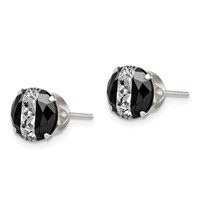 Sterling Silver Black & White 8mm Round CZ Snap-in Set Stud Earrings view 2