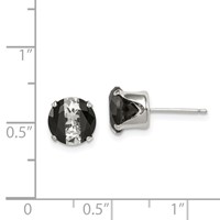 Sterling Silver Black & White 8mm Round CZ Snap-in Set Stud Earrings view 4