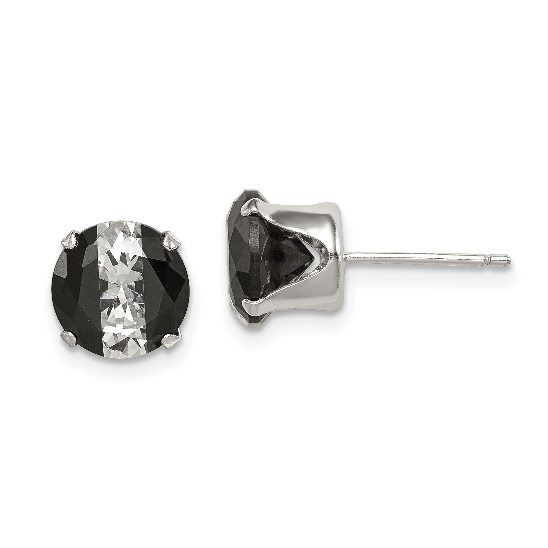Sterling Silver Black & White 8mm Round CZ Snap-in Set Stud Earrings (QE9108)