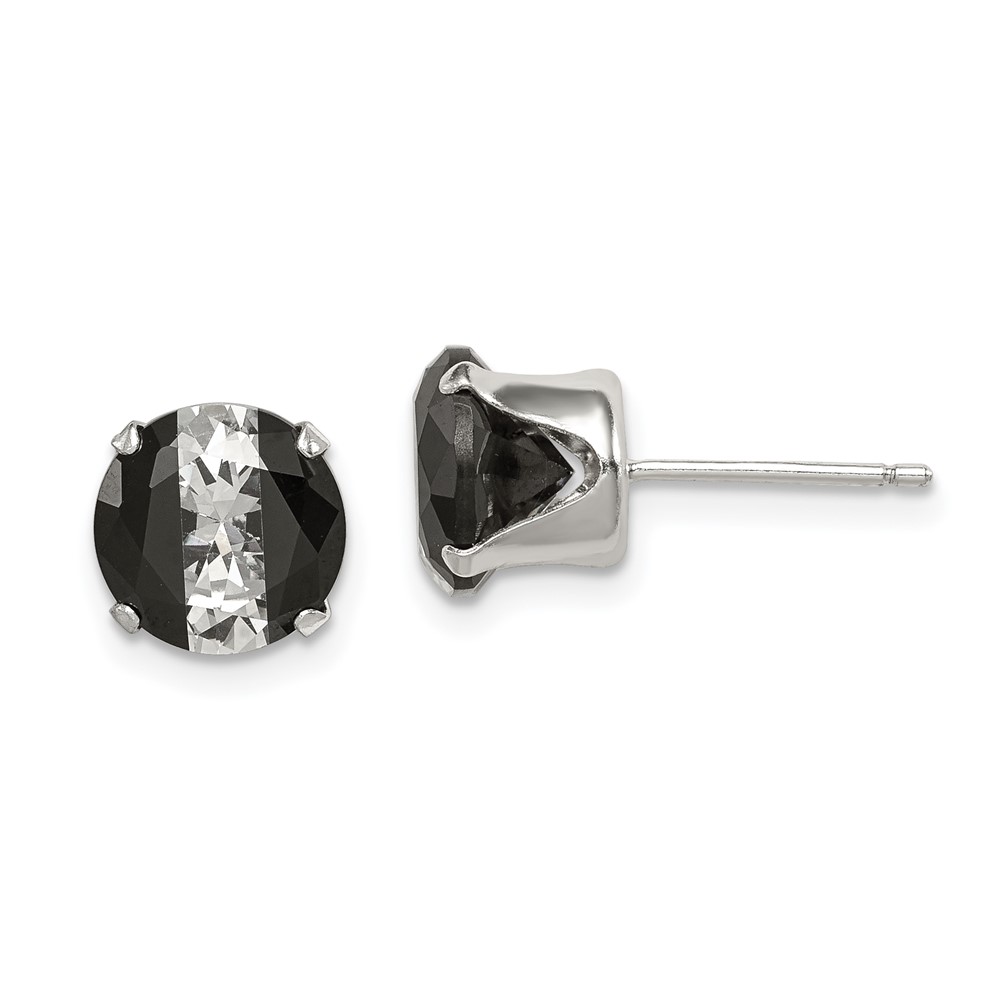Sterling Silver Black & White 8mm Round CZ Snap-in Set Stud Earrings (QE9108)
