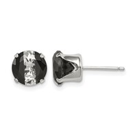 Sterling Silver Black & White 8mm Round CZ Snap-in Set Stud Earrings view 1