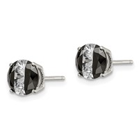 Sterling Silver RH-pltd Black White 7mm Round CZ Basket Set Stud Earrings view 2