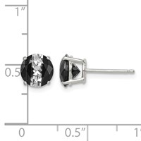 Sterling Silver RH-pltd Black White 7mm Round CZ Basket Set Stud Earrings view 4