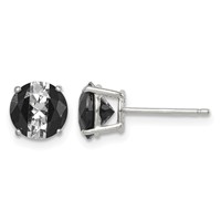 Sterling Silver RH-pltd Black White 7mm Round CZ Basket Set Stud Earrings view 1
