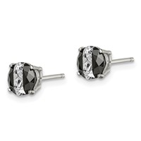 Sterling Silver RH-pltd Black White 6mm Round CZ Basket Set Stud Earrings view 2