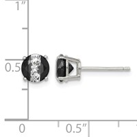 Sterling Silver RH-pltd Black White 6mm Round CZ Basket Set Stud Earrings view 4