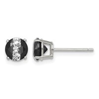 Sterling Silver RH-pltd Black White 6mm Round CZ Basket Set Stud Earrings view 1