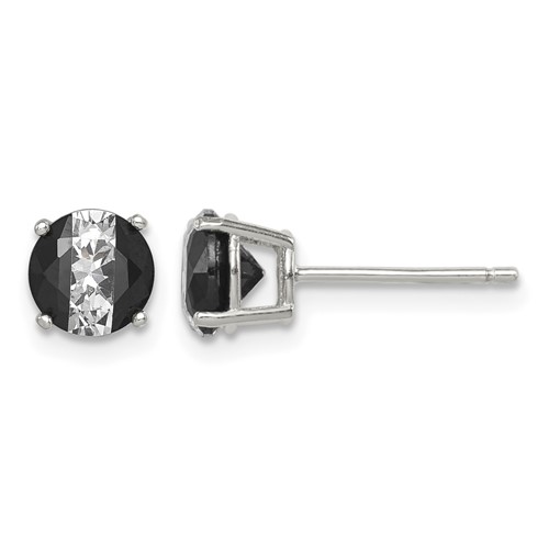Sterling Silver RH-pltd Black White 6mm Round CZ Basket Set Stud Earrings
