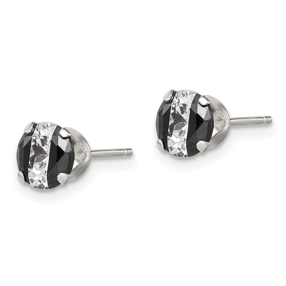 Sterling Silver Black & White 6mm Round CZ Snap-in Set Stud Earrings (QE9111)