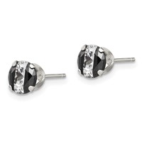 Sterling Silver Black & White 6mm Round CZ Snap-in Set Stud Earrings view 2