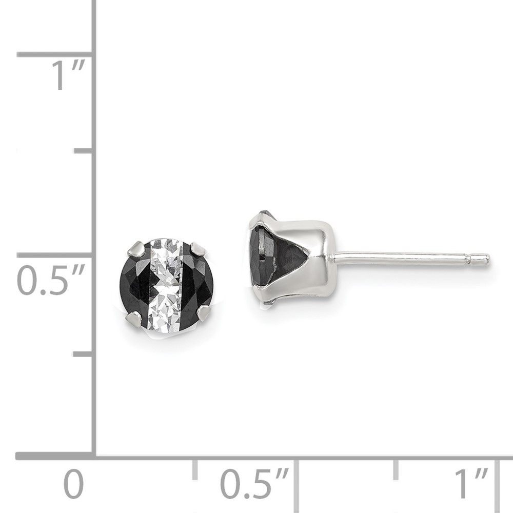 Sterling Silver Black & White 6mm Round CZ Snap-in Set Stud Earrings (QE9111)