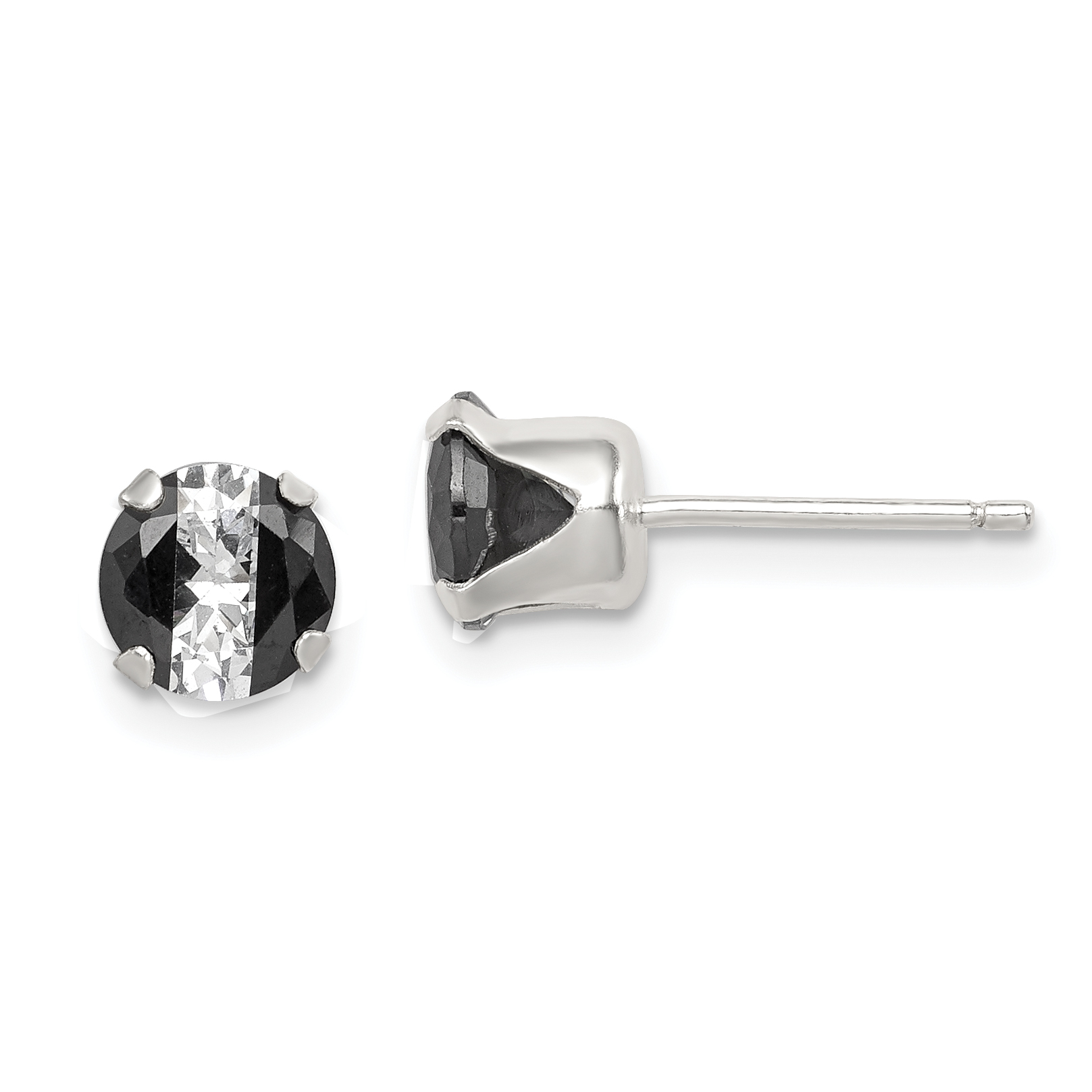 Sterling Silver Black & White 6mm Round CZ Snap-in Set Stud Earrings (QE9111)