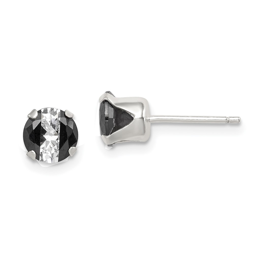 Sterling Silver Black & White 6mm Round CZ Snap-in Set Stud Earrings (QE9111)