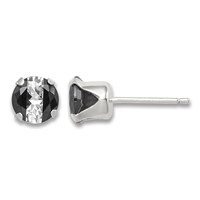 Sterling Silver Black & White 6mm Round CZ Snap-in Set Stud Earrings view 1