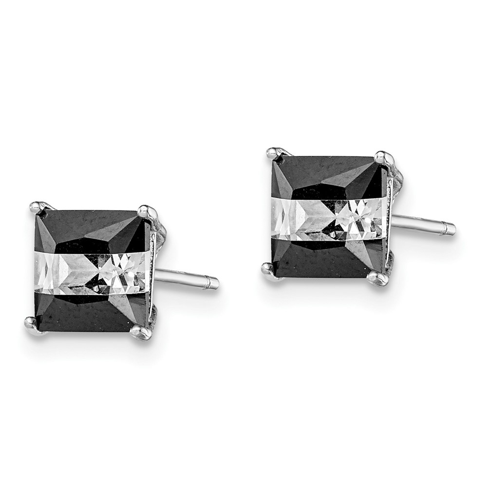 Sterling Silver RH-plated Black & White Square 6mm CZ Stud Earrings (QE9112)