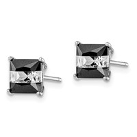Sterling Silver RH-plated Black & White Square 6mm CZ Stud Earrings view 2