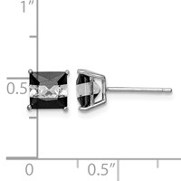 Sterling Silver RH-plated Black & White Square 6mm CZ Stud Earrings view 4