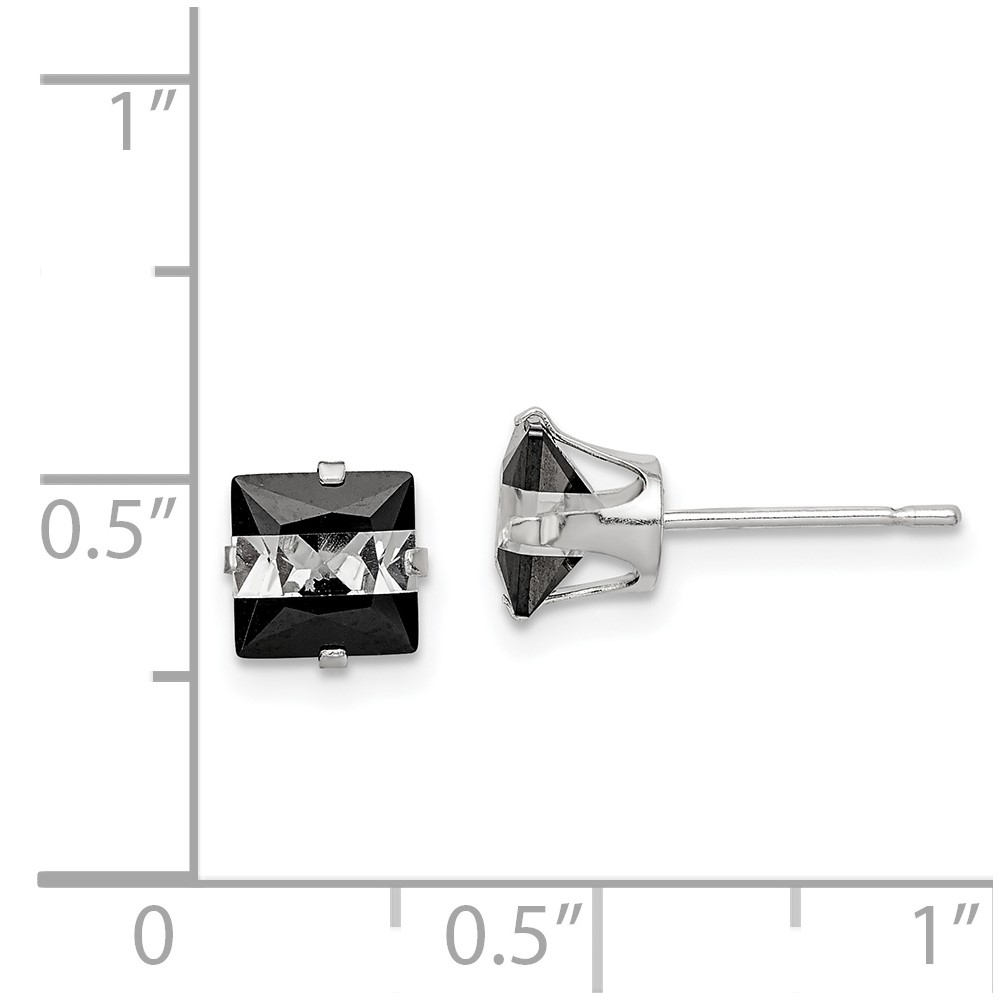 Sterling Silver Black & White 6mm Square CZ Snap-in Set Stud Earrings (QE9113)