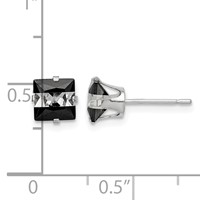 Sterling Silver Black & White 6mm Square CZ Snap-in Set Stud Earrings view 4