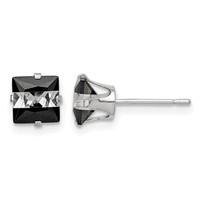 Sterling Silver Black & White 6mm Square CZ Snap-in Set Stud Earrings view 1
