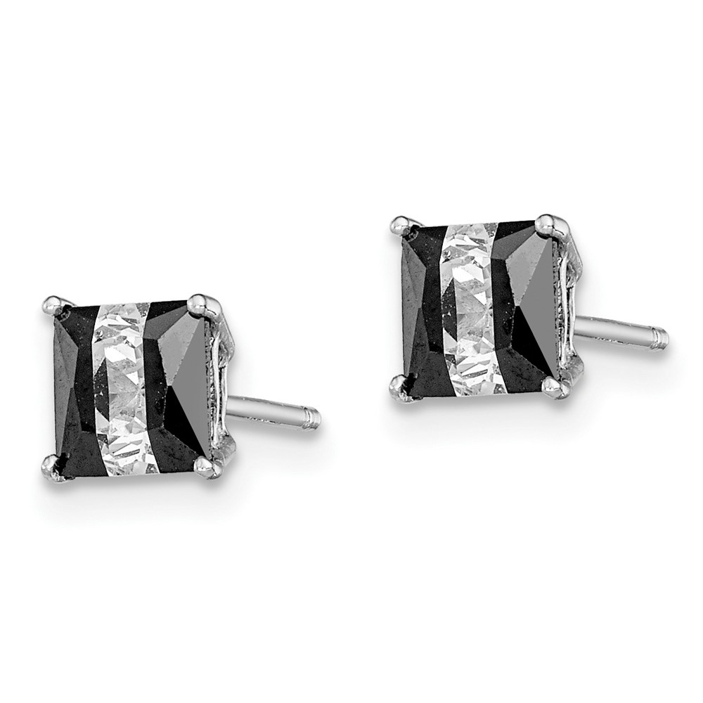 Sterling Silver RH-plated Black & White Square 5mm CZ Stud Earrings (QE9114)
