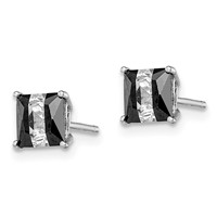 Sterling Silver RH-plated Black & White Square 5mm CZ Stud Earrings view 2