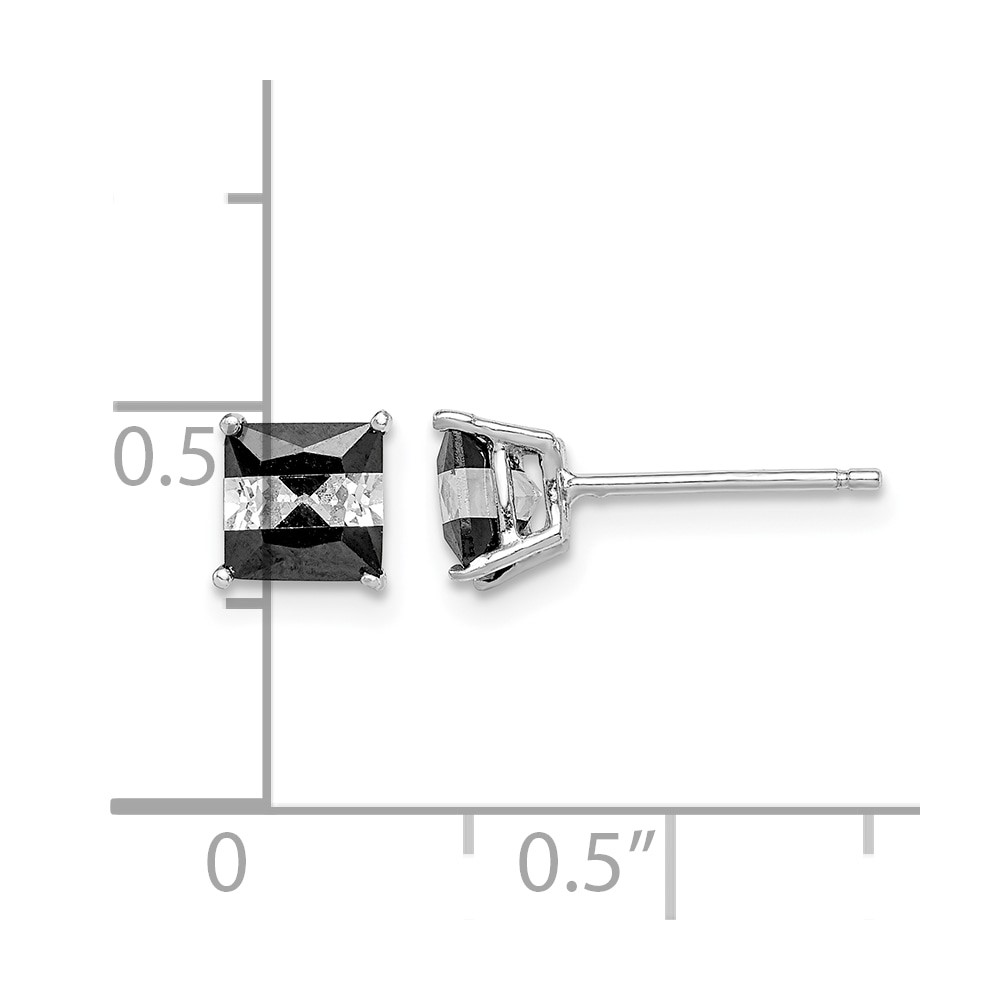 Sterling Silver RH-plated Black & White Square 5mm CZ Stud Earrings (QE9114)