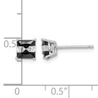 Sterling Silver RH-plated Black & White Square 5mm CZ Stud Earrings view 4