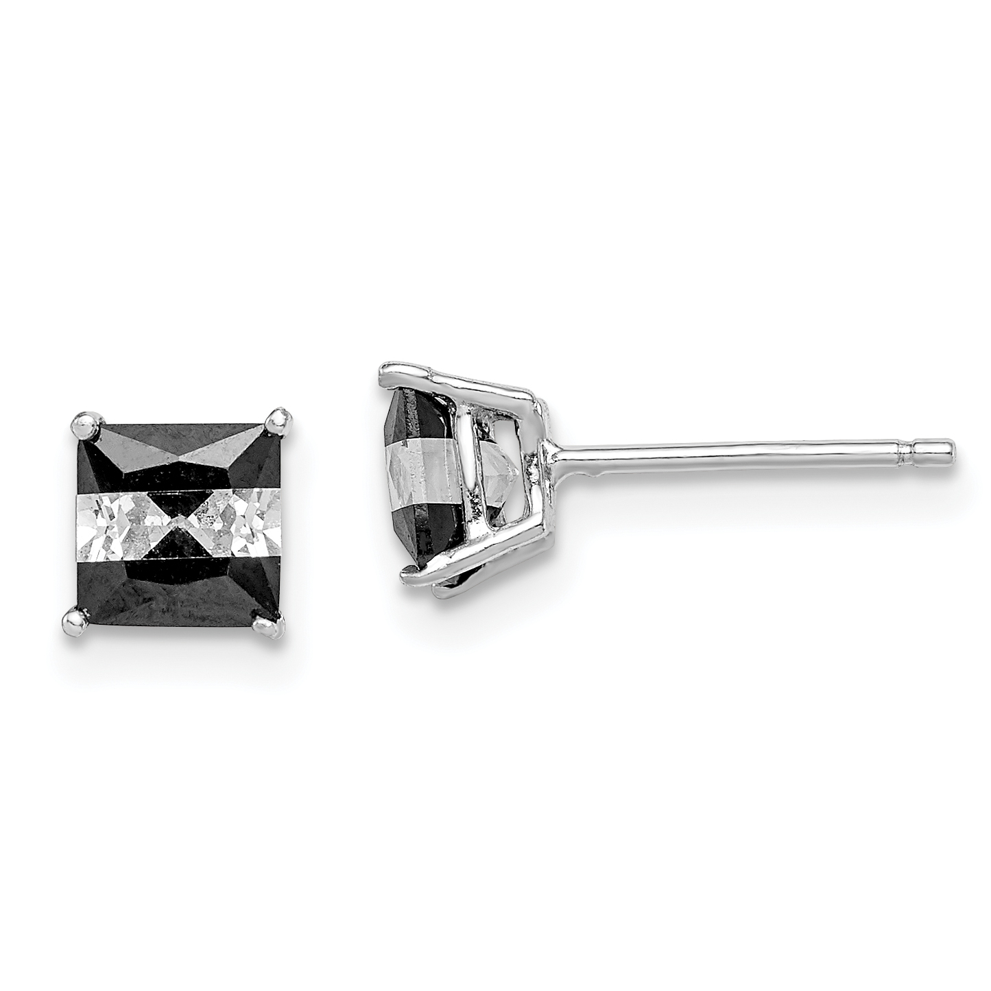 Sterling Silver RH-plated Black & White Square 5mm CZ Stud Earrings (QE9114)