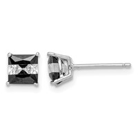 Sterling Silver RH-plated Black & White Square 5mm CZ Stud Earrings view 1