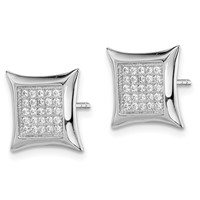 Sterling Silver Rhodium-plated Polished Pavé CZ Square Post Earrings view 2