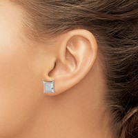 Sterling Silver Rhodium-plated Polished Pavé CZ Square Post Earrings view 3
