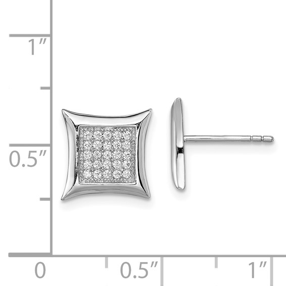Sterling Silver Rhodium-plated Polished Pavé CZ Square Post Earrings