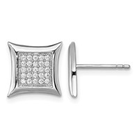 Sterling Silver Rhodium-plated Polished Pavé CZ Square Post Earrings view 1